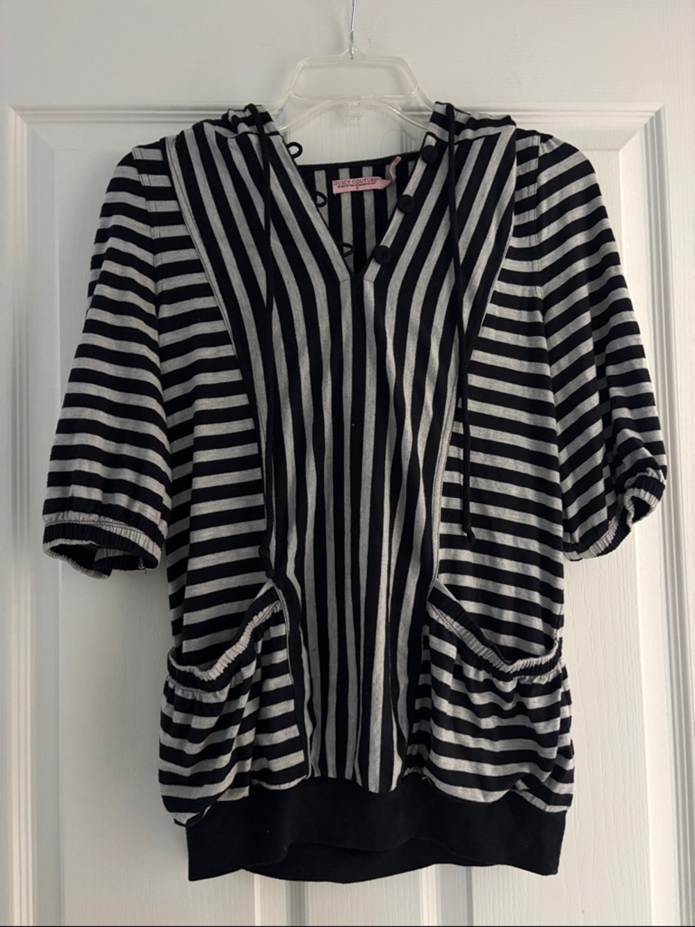 Juicy Couture Striped Black and Gray  Hooded Women’s Top Sz P